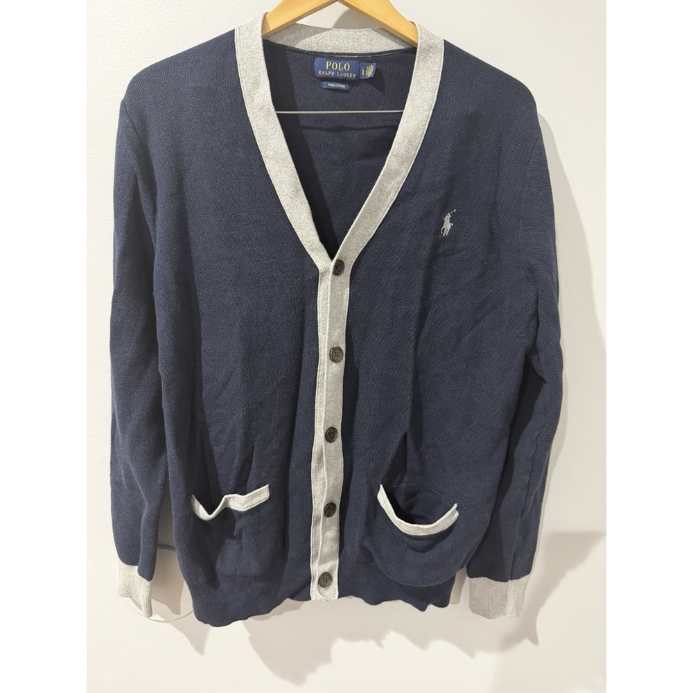 Polo Ralph Lauren Pima Cotton Varsity Sweater Men's Large‎ Blue Gray